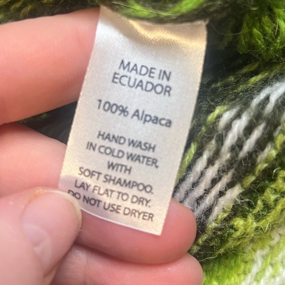 Hand Made Ecuador 100% Alpaca Cardigan Llama Sweater Full Zip green hoodie - Picture 6 of 9